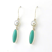 Side View Sterling Silver Pearl Turquoise Dangle Earrings