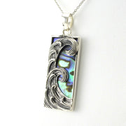 Side View Sterling Silver Abalone Rectangular Wave Necklace