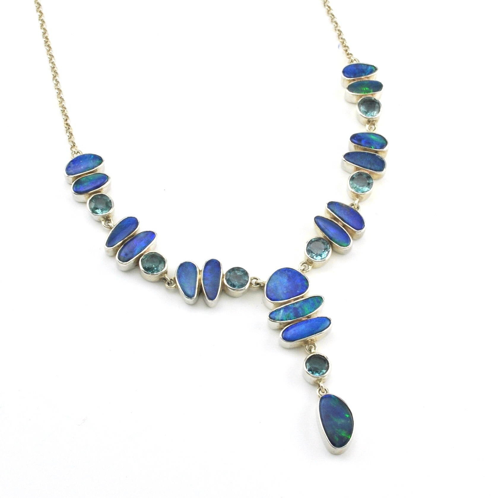 Sterling Silver Australian Opal and Blue Topaz Necklace