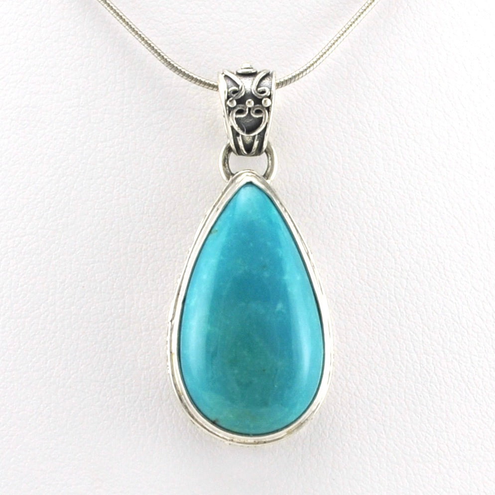 Alt View Sterling Silver Arizona Turquoise 13x23mm Tear Bali Pendant