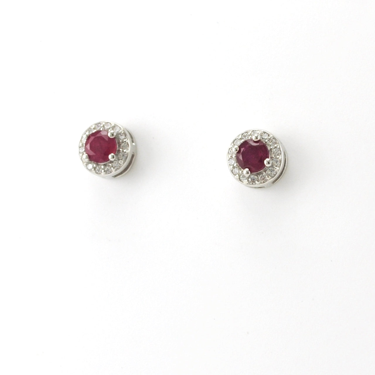 Sterling Silver Ruby CZ Round Post Earring