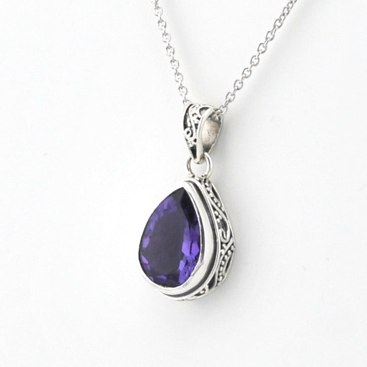 Sterling Silver Amethyst 8x12mm Tear Necklace