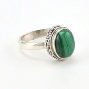 Side View Sterling Silver Malachite 9x11mm Oval Bali Ring