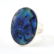 Silver Blue Abalone Oval Adjustable Ring