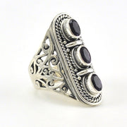 Side View Sterling Silver Amethyst 3 Stone Bali Ring