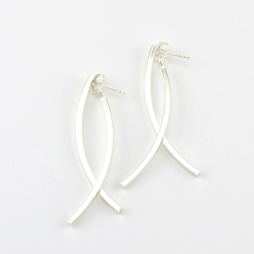 Sterling Silver Matte Modern Bar Earrings