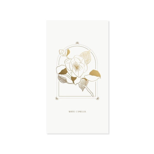 Decorative card with gold floral design and 'Natalie Campbell' text on a white background