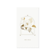 Decorative card with gold floral design and 'Natalie Campbell' text on a white background