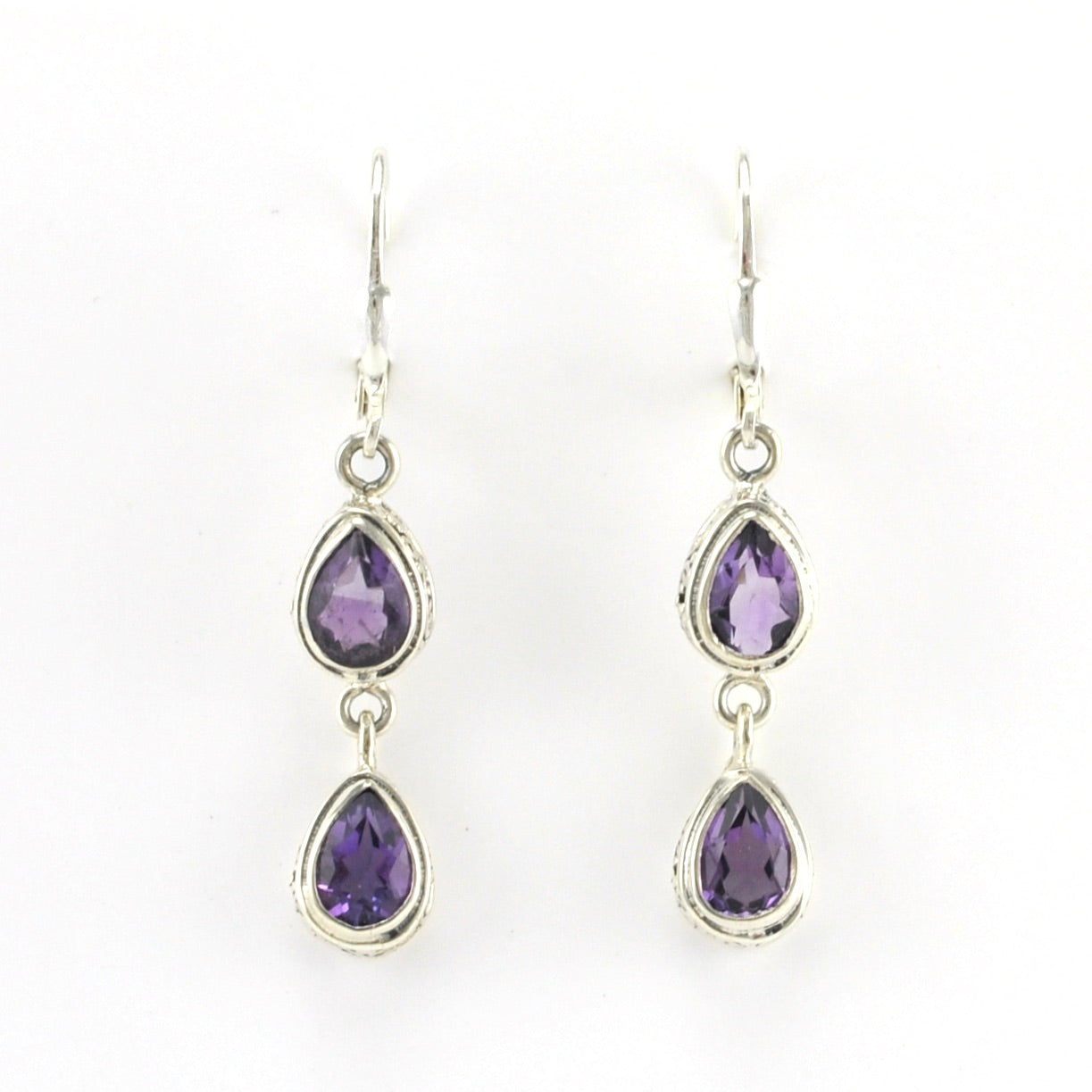 Alt View Sterling Silver Amethyst 2 Tear Bali Dangle Earrings