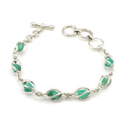 Sterling Silver Emerald Caged Link Bracelet
