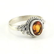 Side View Sterling Silver Citrine 6x8mm Oval Bali Ring