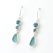 Side View Sterling Silver Blue Topaz Aqua Sea Glass Earrings