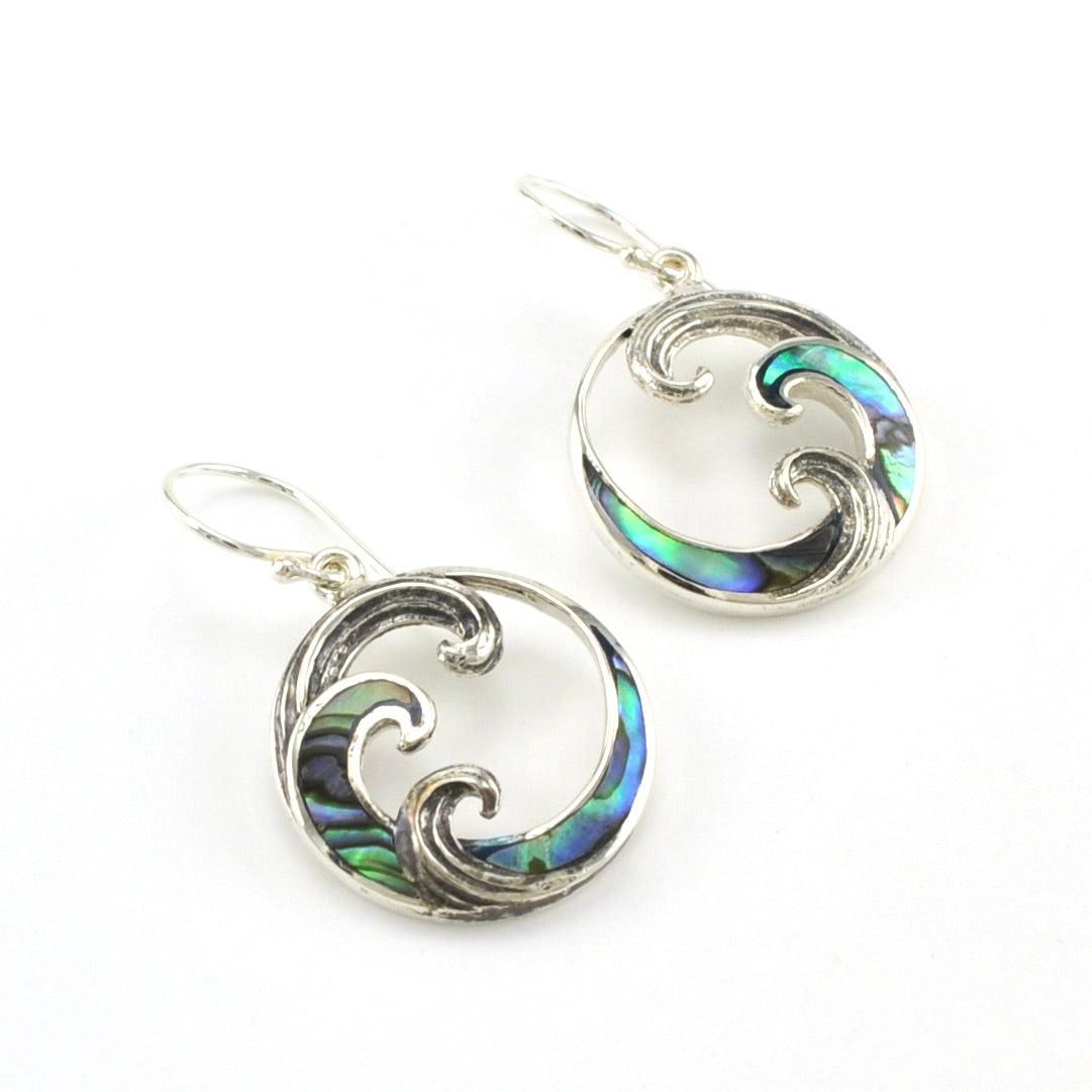 Sterling Silver Abalone Wave Dangle Earrings