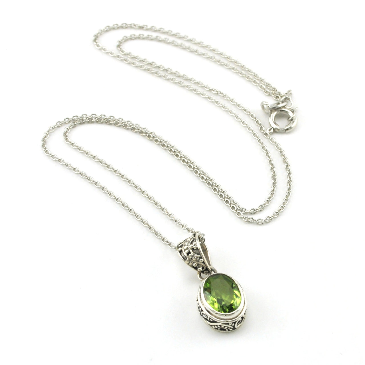 Sterling Silver Peridot 7x9mm Oval Bali Necklace