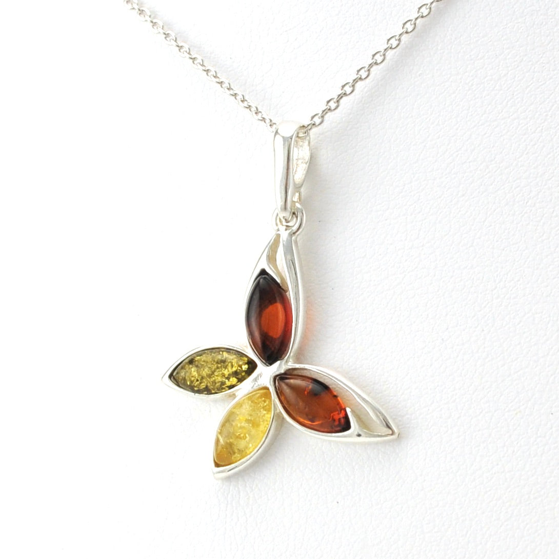 Side View Sterling Silver Multicolored Amber Butterfly Necklace