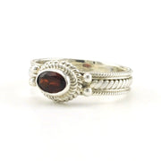 Side View Sterling Silver Garnet 4x6mm Oval Rope Band