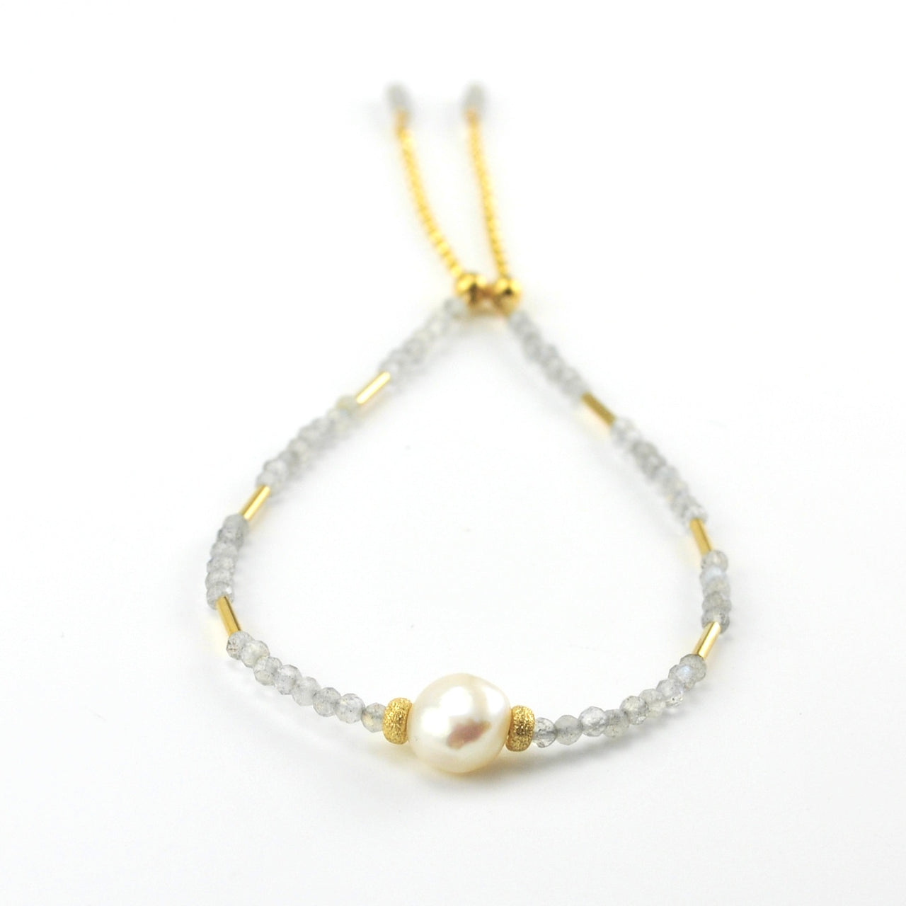 14k Gold Fill Labradorite Pearl Adjustable Bracelet