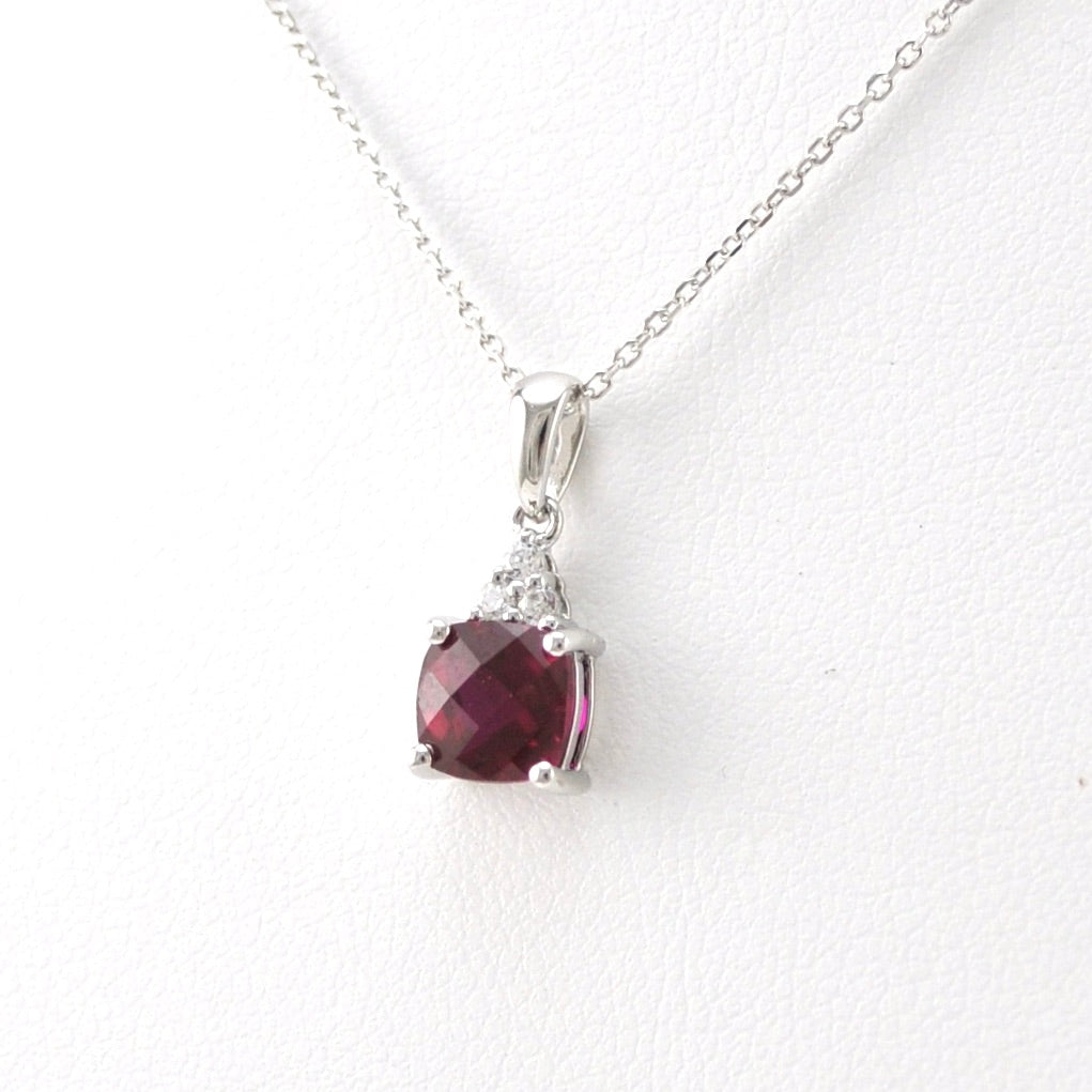 Silver Created Ruby 1ct Square with Cubic Zirconia Necklace