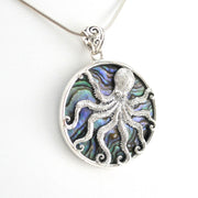 Side View Silver Abalone Octopus Pendant