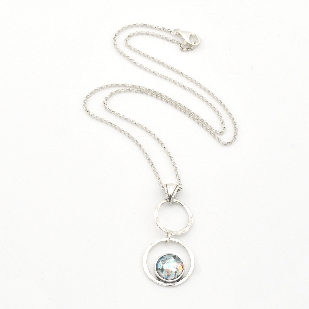 Sterling Silver Roman Glass Double Circle Necklace