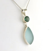 Side View Sterling Silver Green Quartz Sea Glass Necklace