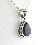 Side View Sterling Silver Amethyst 9x13mm Tear Bali Necklace