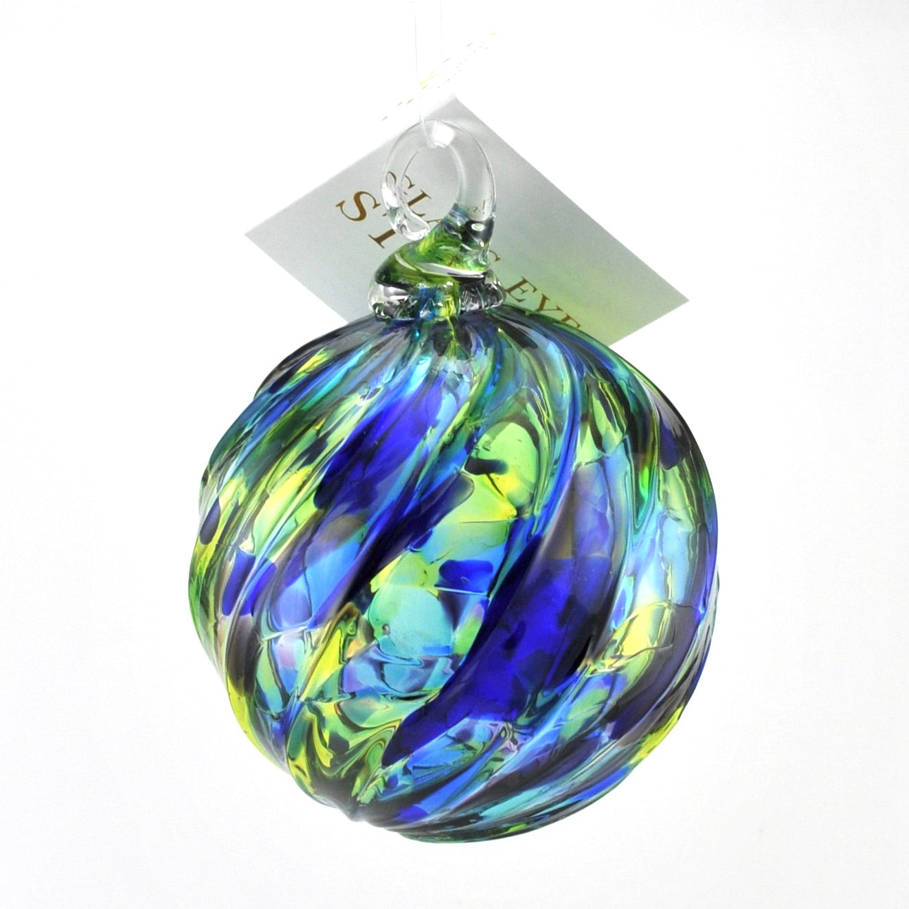 Classic Blue Mosaic Twist Glass Ornament