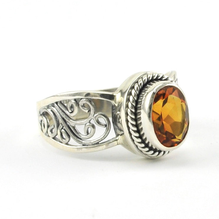 Side View Sterling Silver Citrine 6x8mm Oval Scroll Ring