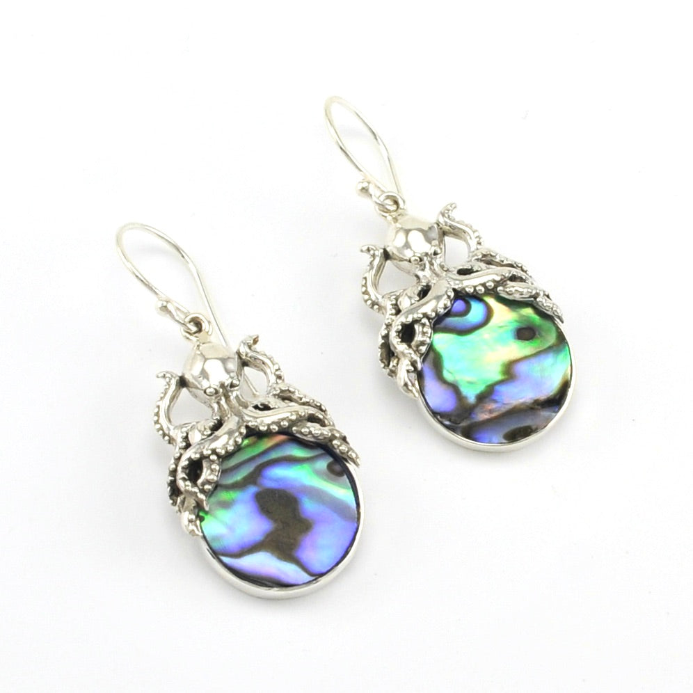 Sterling Silver Abalone with Octopus Earrings