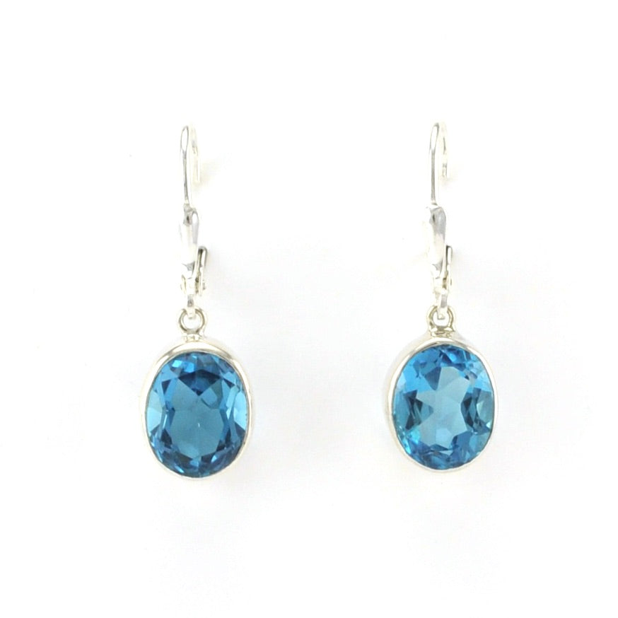 Alt View Sterling Silver Blue Topaz 8x10mm Oval Dangle Earrings