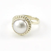 Side View Sterling Silver Pearl Large Rope Ring