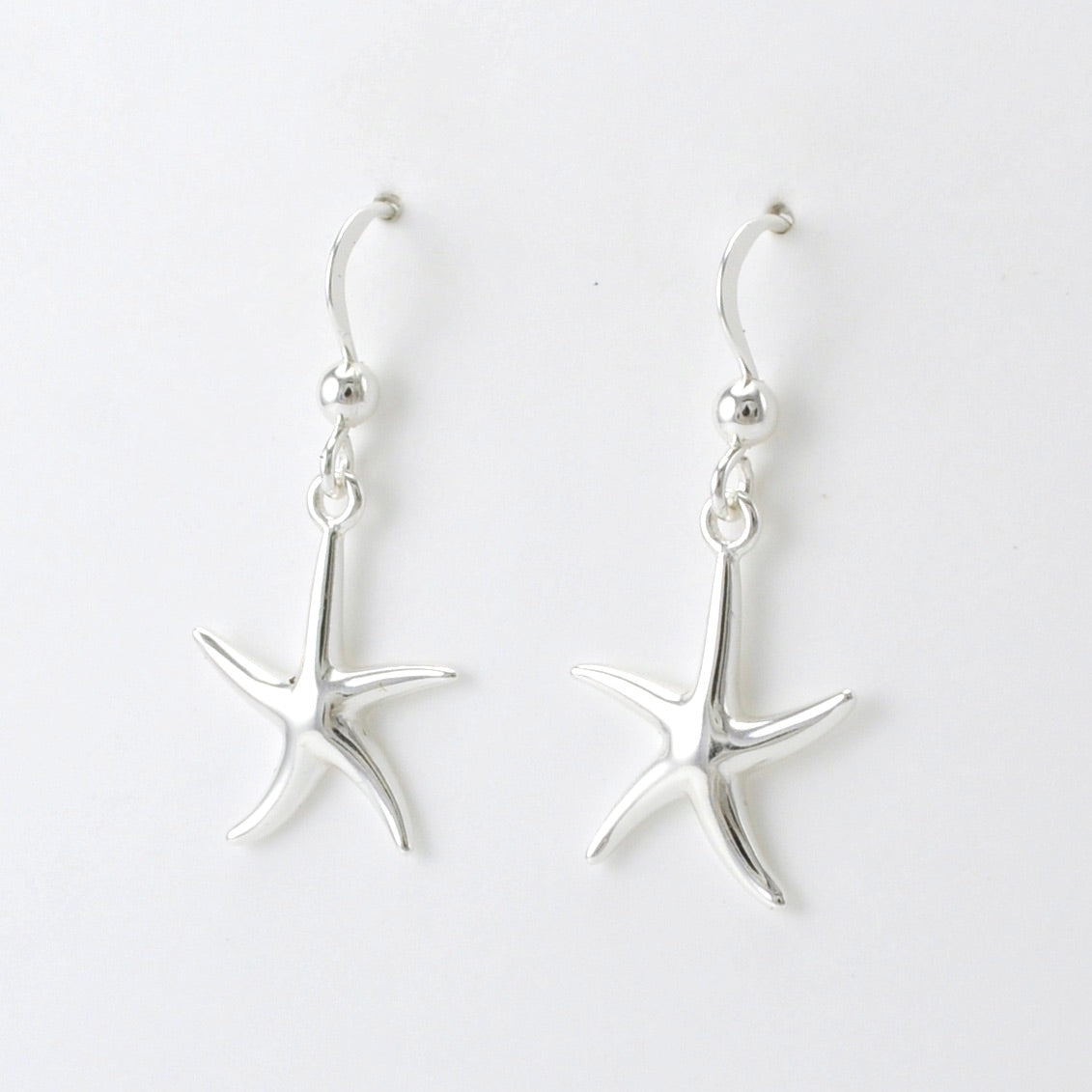 Side View Sterling Silver Starfish Dangle Earrings