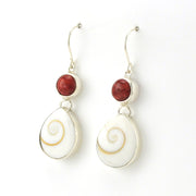 Side View Sterling Silver Red Coral Shiva Shell Earrings