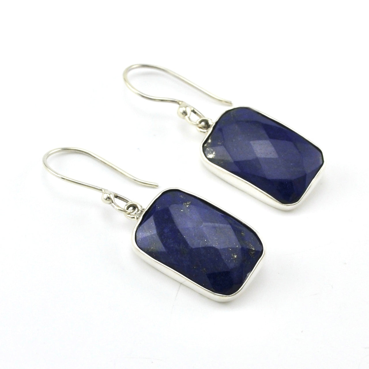 Sterling Silver Lapis Faceted Rectangle Earrings