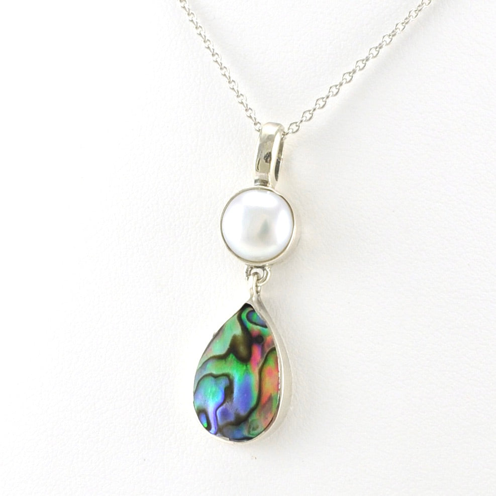 Side View Sterling Silver Pearl Abalone Necklace