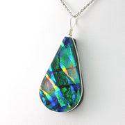 Dichroic Glass Rainbow Green Teardrop Pendant