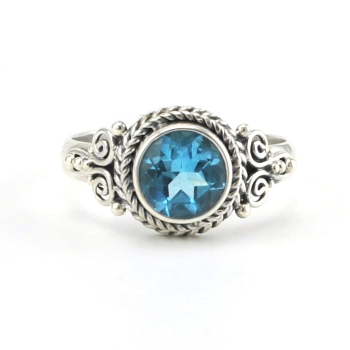 Alt View Sterling Silver Blue Topaz 7mm Round Bali Ring
