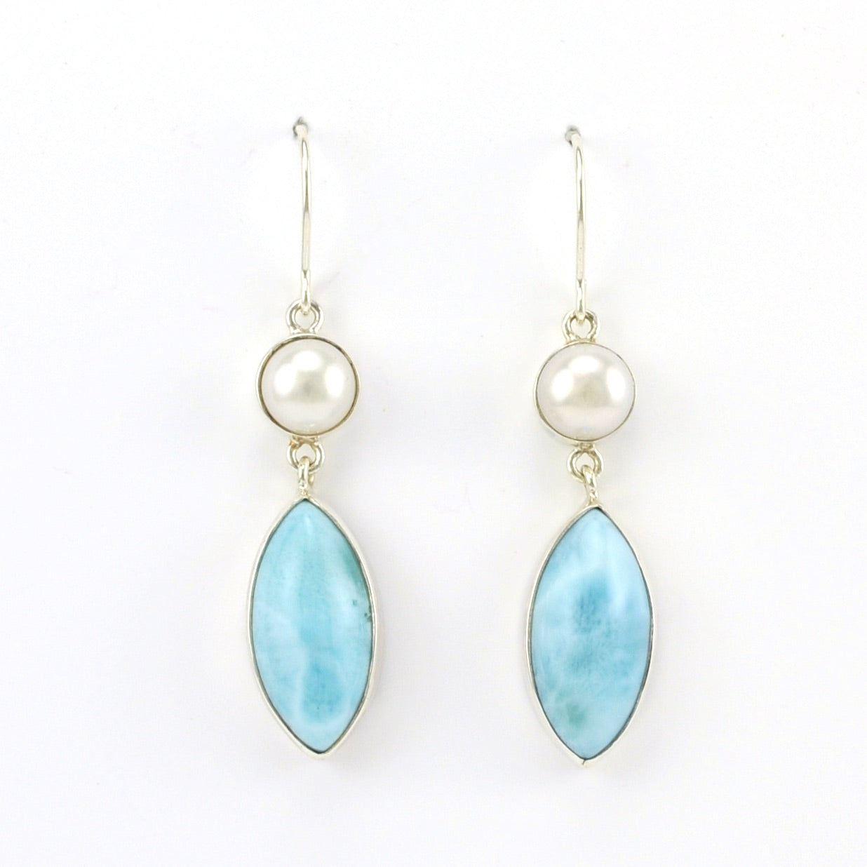 Alternate View Sterling Silver Pearl Larimar Earrings