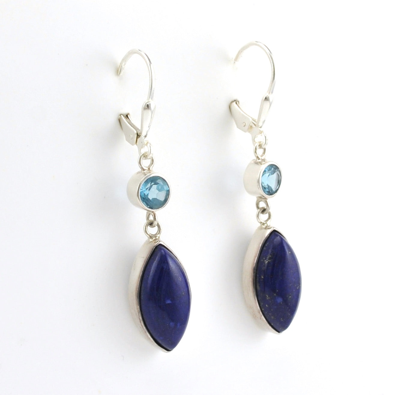 Alternate View Sterling Silver Blue Topaz Lapis Marquise Dangle Earrings