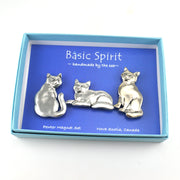 Handcrafted Pewter 3 Cats Magnet Set
