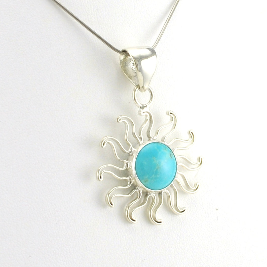 Side View Sterling Silver Turquoise Sun Pendant