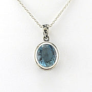 Alt View Sterling Silver Aquamarine 9x10mm Oval Bali Necklace