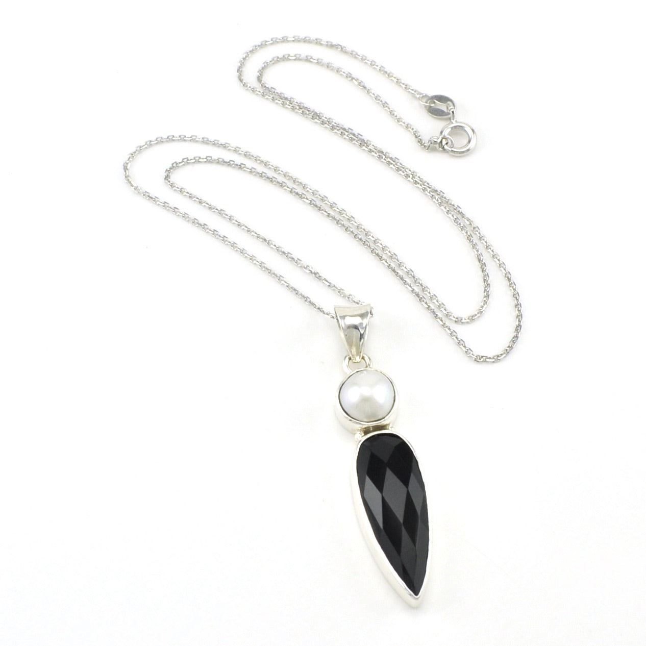 Sterling Silver Pearl Black Onyx Necklace