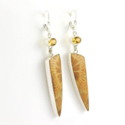 Side View Sterling Silver Fossil Coral with Oval Citrine Dangle Earrings