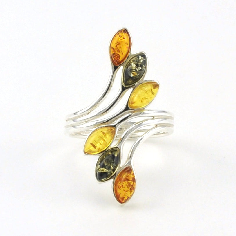 Sterling Silver Multi Amber Marquise Ring