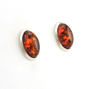 Side View Sterling Silver Amber Oval Post Earrings