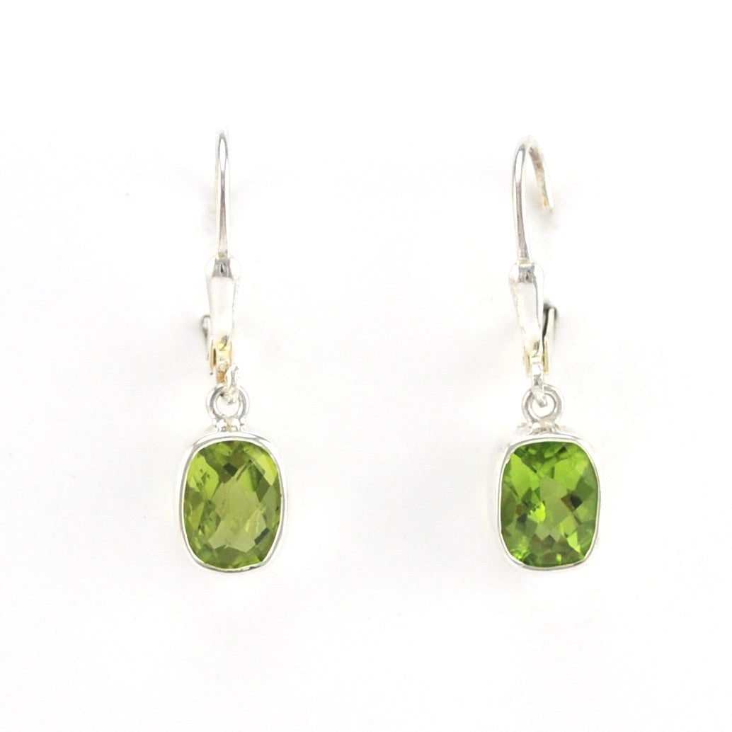 Alternate View Silver Peridot 6x8mm Rectangle Dangle Earrings