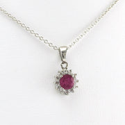 Alt View Sterling Silver Ruby CZ Halo Necklace