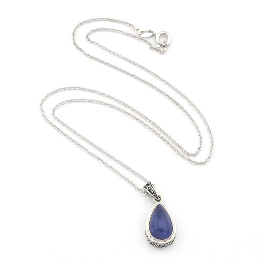 Sterling Silver Tanzanite 8x14mm Tear Bali Necklace