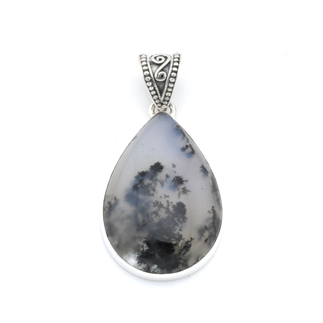 Sterling Silver Dendritic Agate 20x30mm Tear Bali Pendant